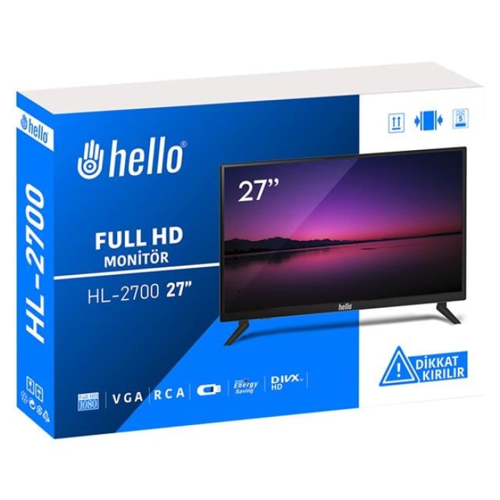 Hello HL-2700 27 Audio IN-RCA-VGA-HDMI-USB 12 Volt Adaptörlü Full HD Led Monitör