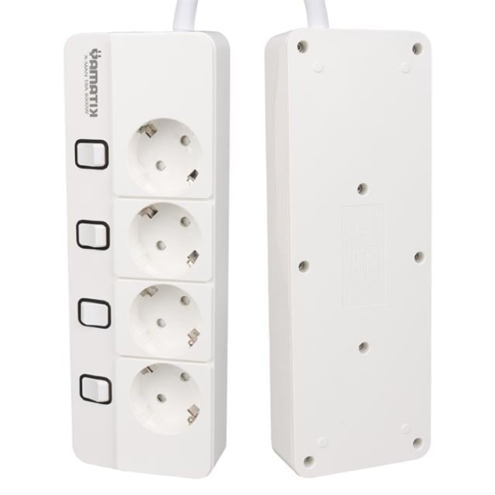 Yamatik X-MAN-104 A-CLASS 4lü Ayrı Anahtarlı 2 Metre Akım Korumalı Grup Priz 1400 Joule