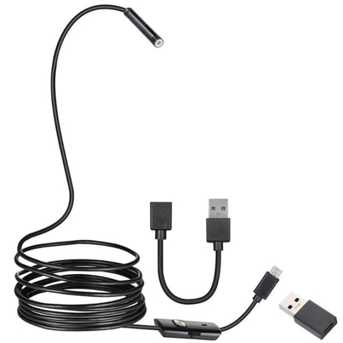 Powermaster 3in1 Micro Usb+Type C+Pc 8 Mm Işıklı 5 Metre Endeskop Yılan Kamera