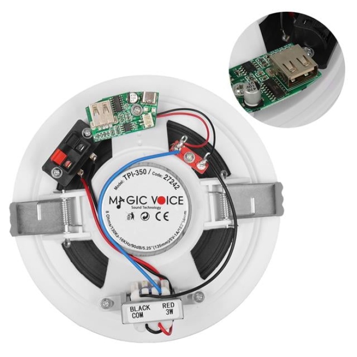 MagicVoice TPI-350 5.25 (13.5 CM) Hat Trafolu Alçıpan/Asma Tavan Tipi Hoparlör (6W RMS - MP3 USB Uyumlu) - Beyaz