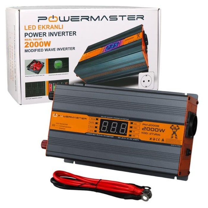 Powermaster PM-2000B 24 Volt 2000 Watt LED Ekranlı Power Inverter