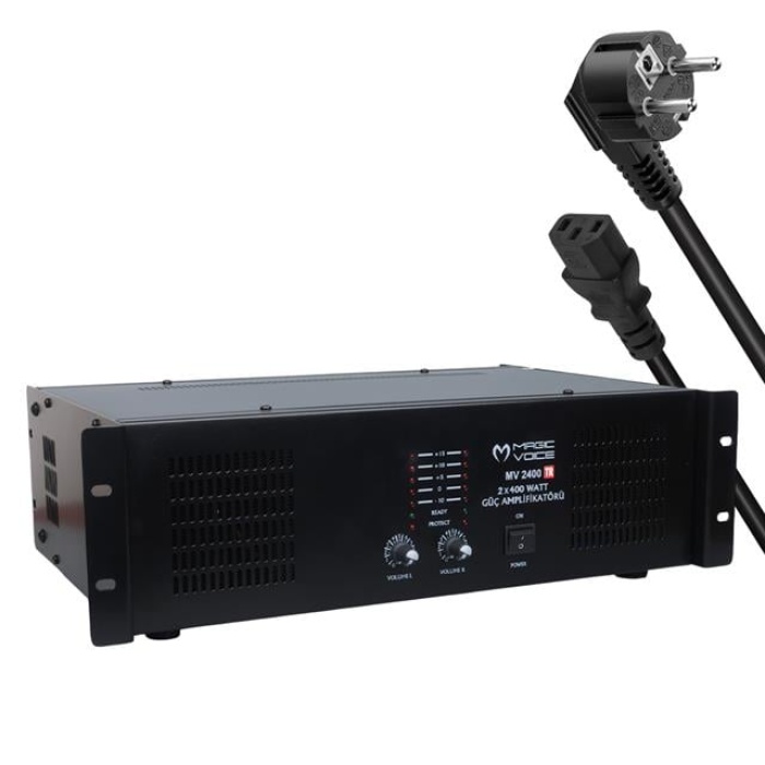 Magicvoice MV-2400 2x400 Watt 4-8 Ohm -100 V 19 Rack Hat Trafolu Power Anfi