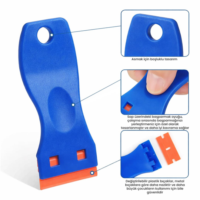 Weko WK-28528 Çok Amaçlı Plastik Kazıyıcı ve 10lu Yedek Bıçak Seti