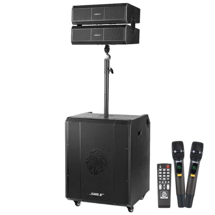 Shile SL-9 400W Aktif Kule Ses Sistemi 2 Adet Kablosuz Mikrofonlu Tekerlekli MDF Kasa Bluetooth/TWS/DSP Destekli PA Seti