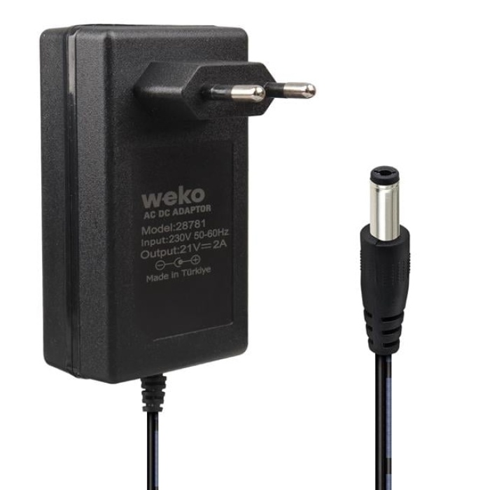 Weko 21 Volt - 2 Amper 5.5*2.5 Mm Uçlu Kırmızı Yeşil Ledli Priz Tipi Şarjlı Matkap Adaptörü