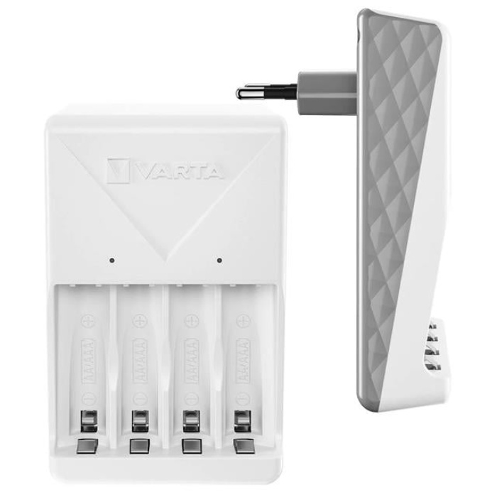 Varta Plug AA/AAA Kalem Pil Şarj Cihazı Aleti - 4 Adet 2100mAh AA HR6 NI-MH Şarj Edilebilir Pil Hediyeli