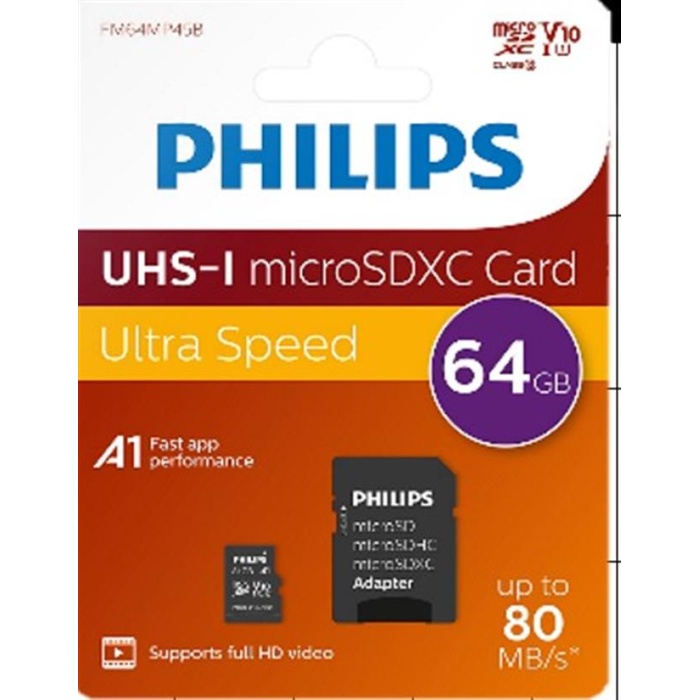 Philips FM64MP45B/00 64GB Class10 UHS-I U1 TF Adaptörlü Micro SDXC Hafıza Kartı