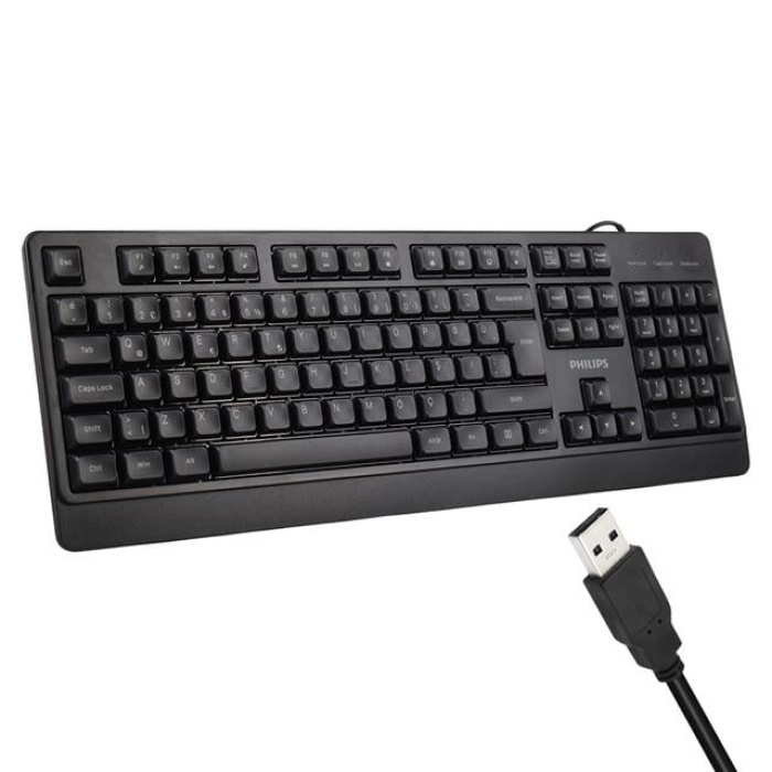 Philips SPK6247B USB 1.2 Metre Kablolu Klasik Siyah Numpadli Türkçe Q Klavye