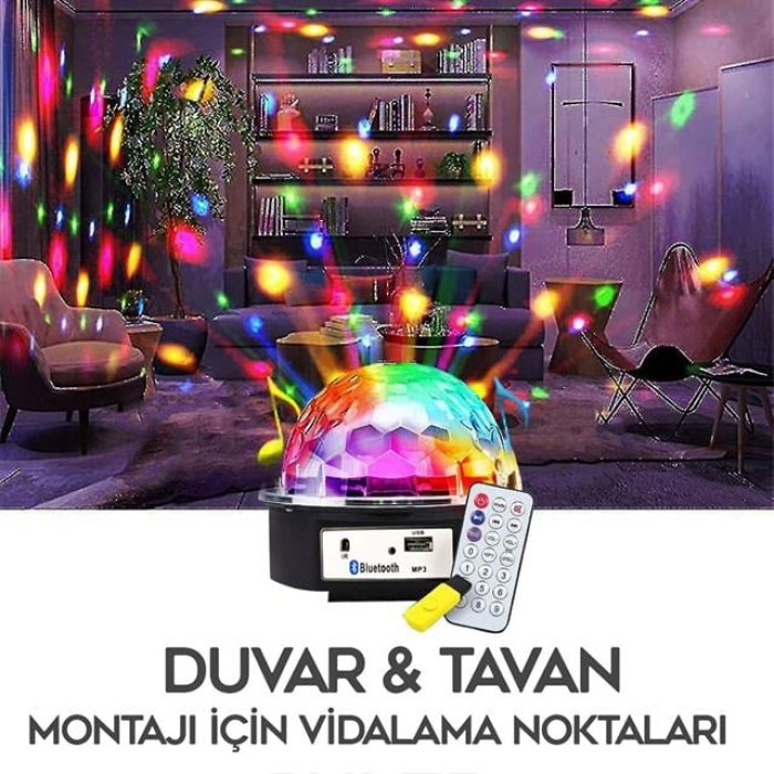 Ledx GM-0803B Sihirli Led Dönen Disko Topu Hoparlör Kablosuz USB/Mp3/Bluetooth Kumandalı 360 Derece