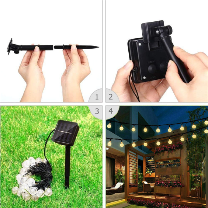 PowerMaster PM-29080 Solar Balon LED Dekoratif Bahçe Lambası 12M 100 Adet Çok Renkli Animasyonlu Dış Mekan LED Işık Zinciri