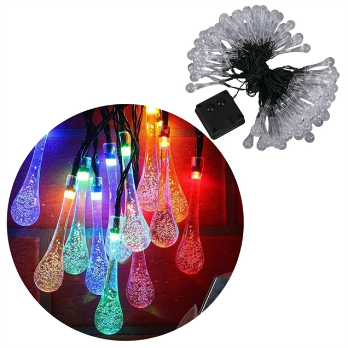 PowerMaster PM-29078 8 Modlu Solar 12M Renkli Su Damlası LED Zinciri - Su Geçirmez Bahçe ve Balkon Aydınlatması