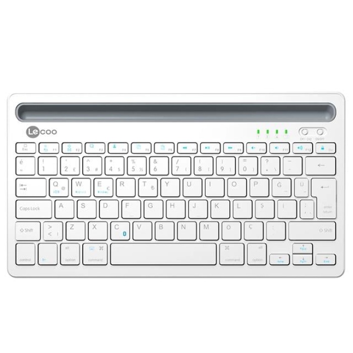 Lenovo Lecoo BK100 Bluetooth V3.0 Çoklu Cihaz Uyumlu Şarj Edilebilir Kablosuz Beyaz Türkçe Q Klavye