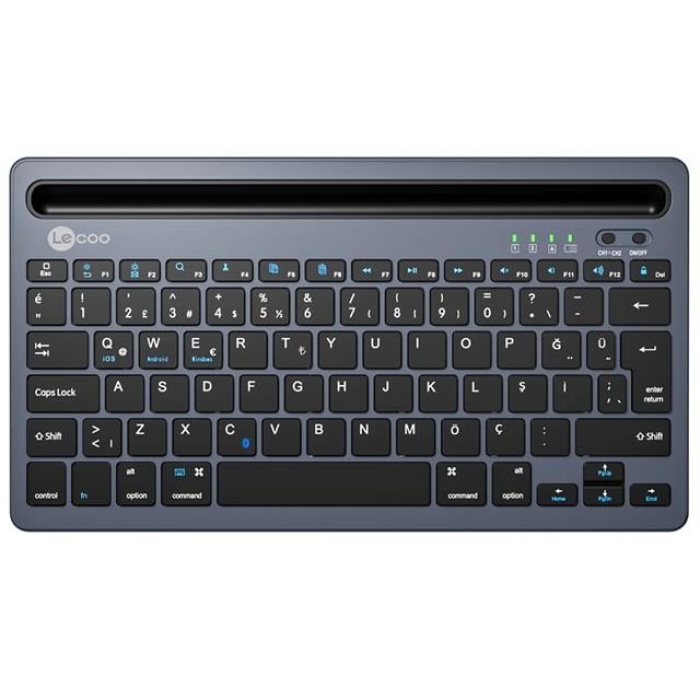 Lenovo Lecoo BK100 Bluetooth V3.0 Çoklu Cihaz Uyumlu Şarj Edilebilir Kablosuz Gri Türkçe Q Klavye