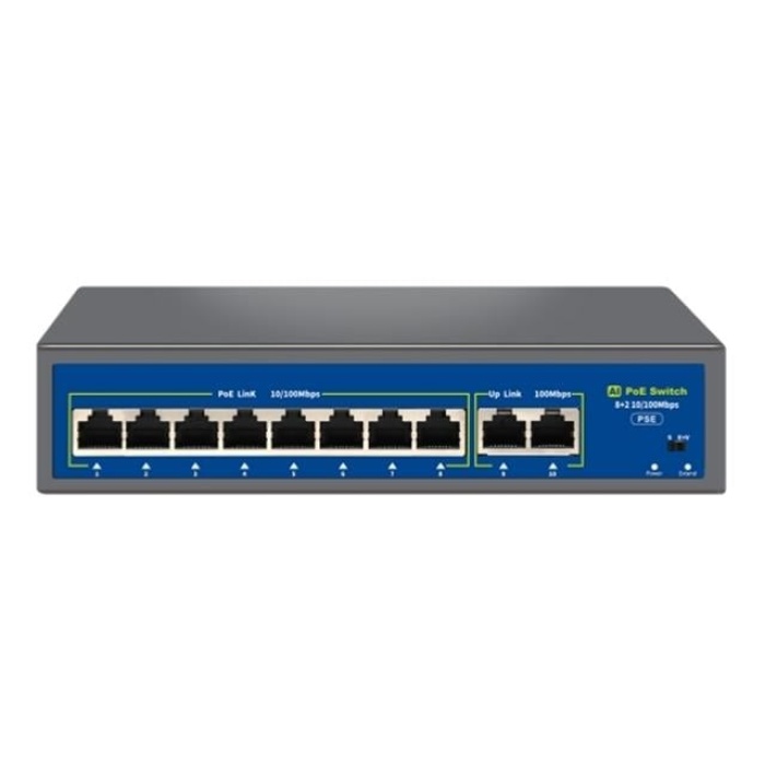 Novacom NVC-HIF0820FBL-C 8+2 Port 120W 10/100Mbps PoE Switch (250m Extend Modlu)