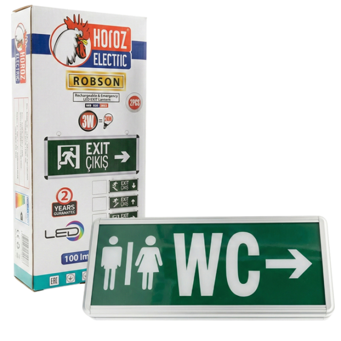 Horoz Robson 3W 160 Lümen Şarjlı WC Sağ Tuvalet Yön Levhası (2li Paket)