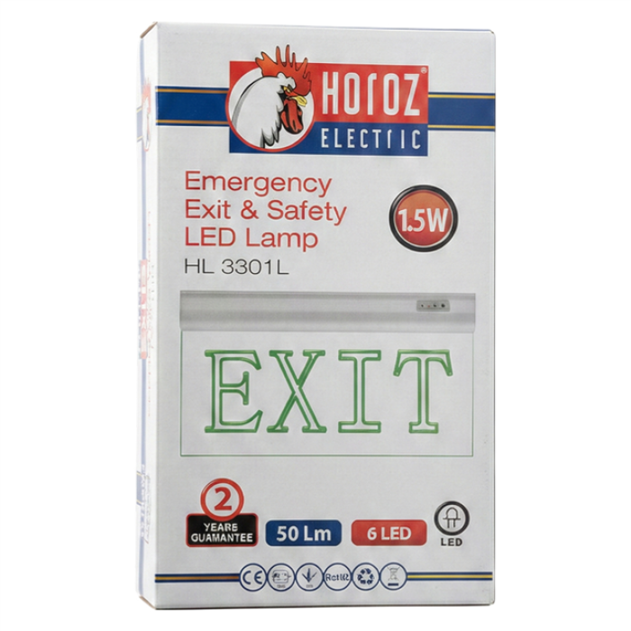 Horoz Zoff 1.5W 50 Lümen Şarjlı Camlı Acil Çıkış (Exit) Levhası