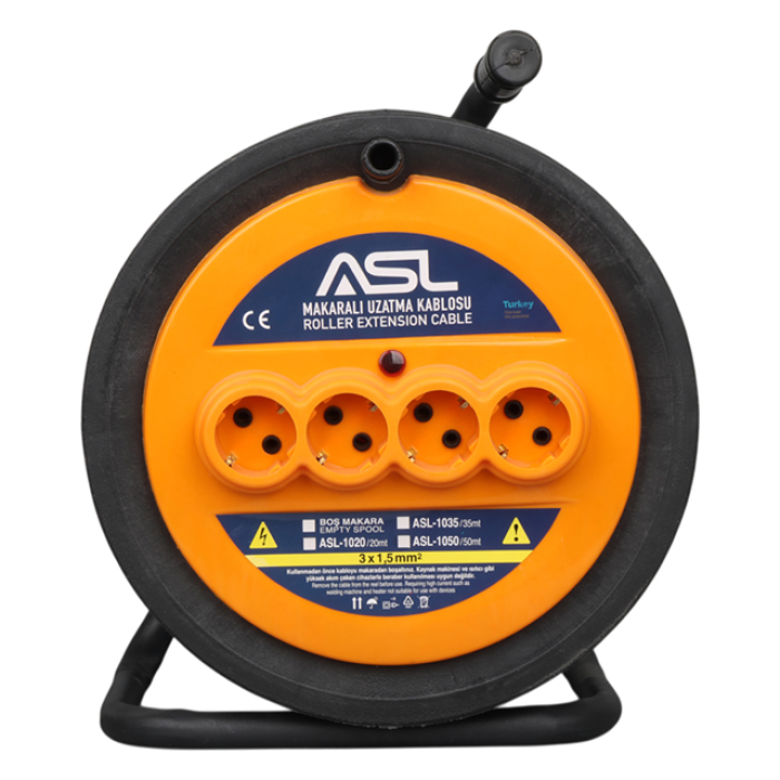 ASL ASL-1035 35 Metre 3x1.5mm 4lü Prizli Makaralı Uzatma Kablosu