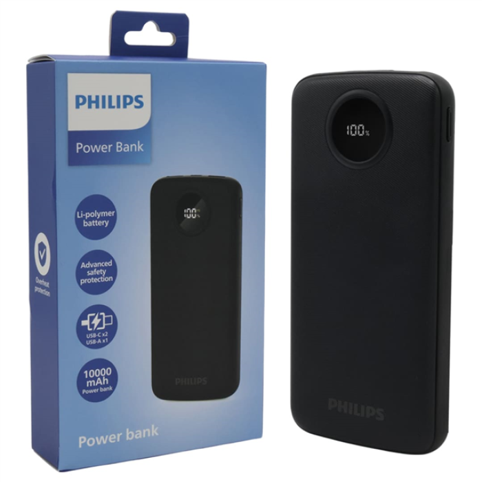 Philips DLP7712CB 10.000mAh PD Hızlı Şarj Dijital Ekranlı Siyah Powerbank