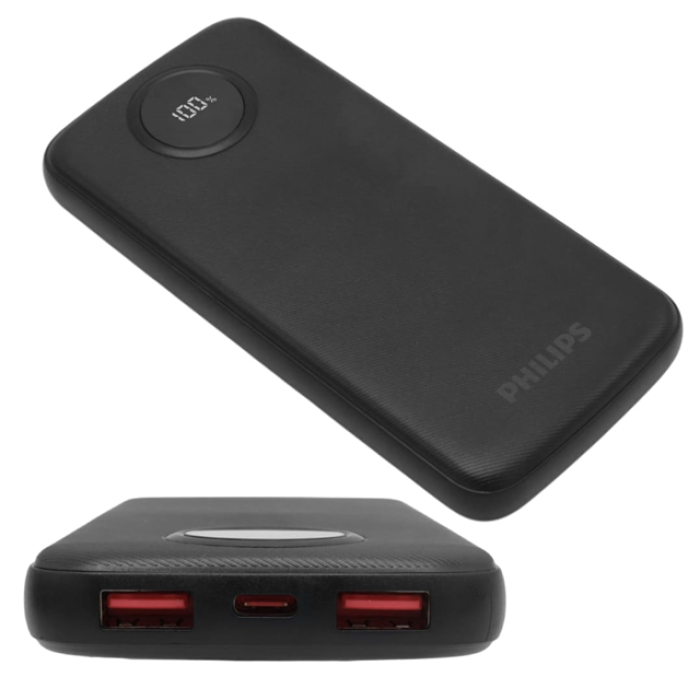 Philips DLP7712CB 10.000mAh PD Hızlı Şarj Dijital Ekranlı Siyah Powerbank