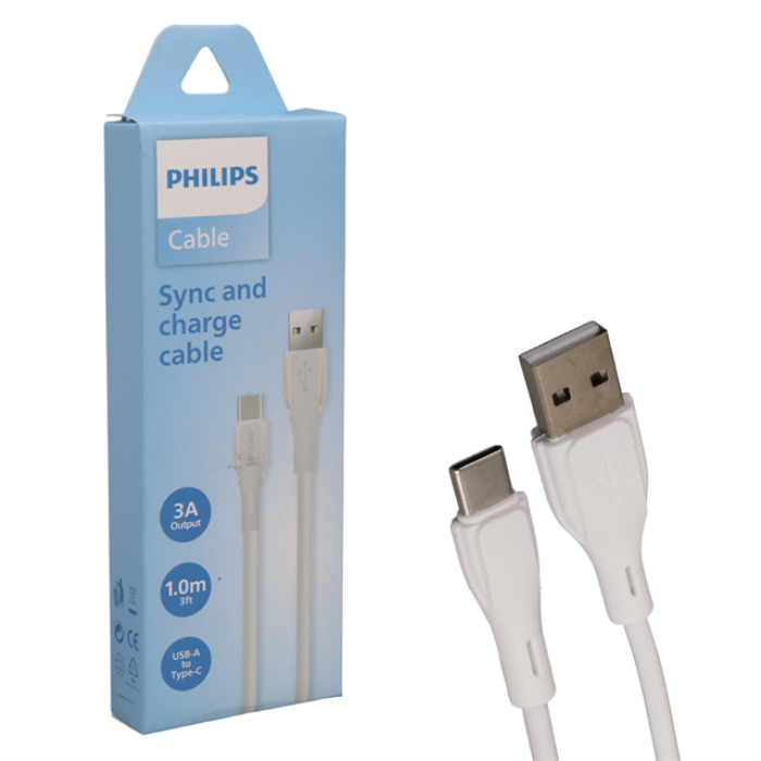 Philips DLC4001AW/70 USB-A to Type-C 3A 1 Metre Beyaz Hızlı Şarj ve Veri Kablosu