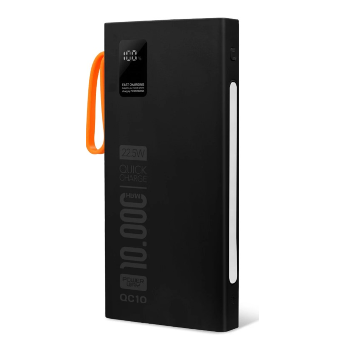 Powerway QC10-PD 10.000 mAh Dahili Kablolu ve Fenerli Hızlı Şarj Power Bank