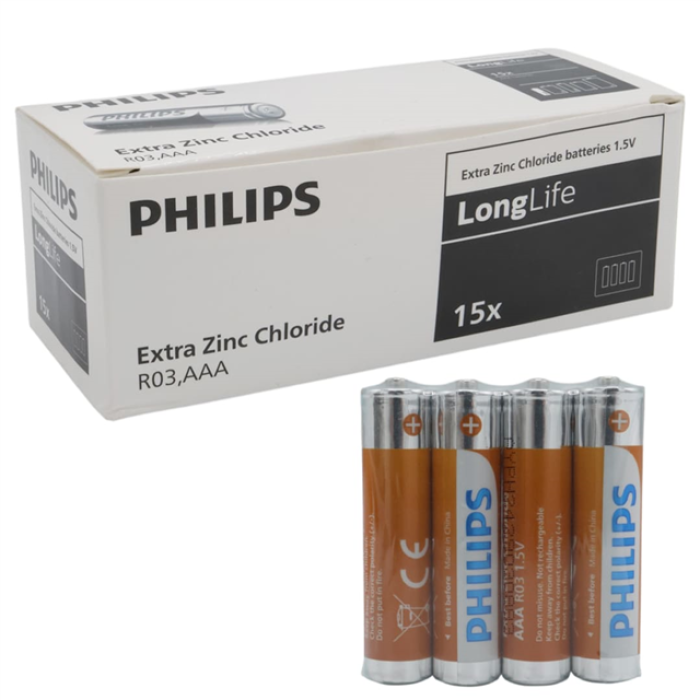 Philips LongLife Extra Zinc-Carbon İnce Kumanda Kalem Pili AAA (60lı Paket)