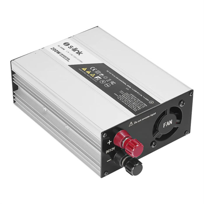 S-Link SL-200W-12 200 Watt DC 12V - AC 230V Anahtarlı Tek USB Portlu Çakmaktan Power Inverter