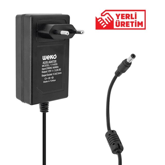 12 Volt 3.2 Amper 38 Watt Plastik Kasa Priz Tipi Adaptör (5.5X2.5 Uçlu)