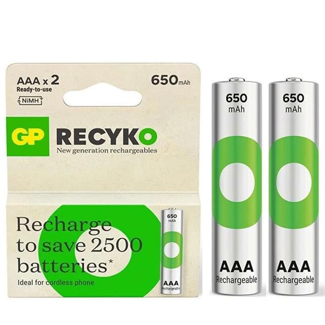 Recyko 650 Mah R03 Aaa Şarjlı 2'Li İnce Kalem Pil