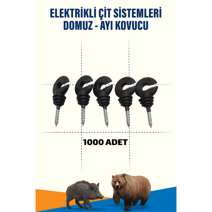 1000 Adet Elektrikli Çit İzolatörü Vidalı Kaliteli 1. Sınıf Malzemeli