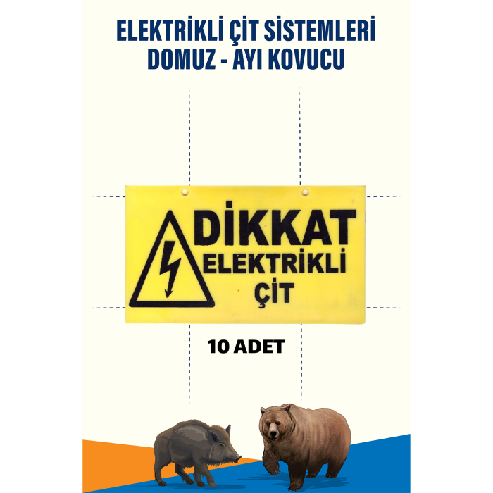 10 Adet Uyarı Levhası – Elektrikli Çit Güvenlik Levhası