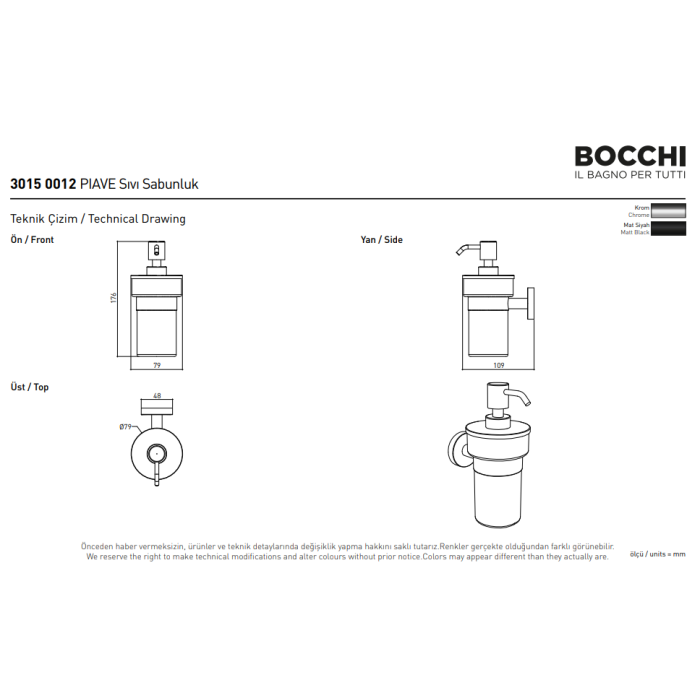 Bocchi Piave Sıvı Sabunluk Mat Siyah