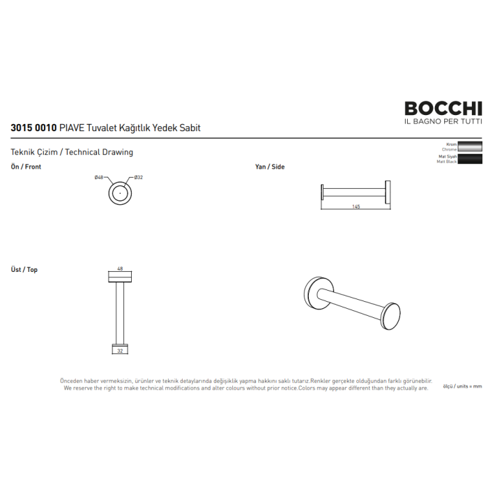 Bocchi Pıave Tuvalet Kağıtlık Yedekli Krom
