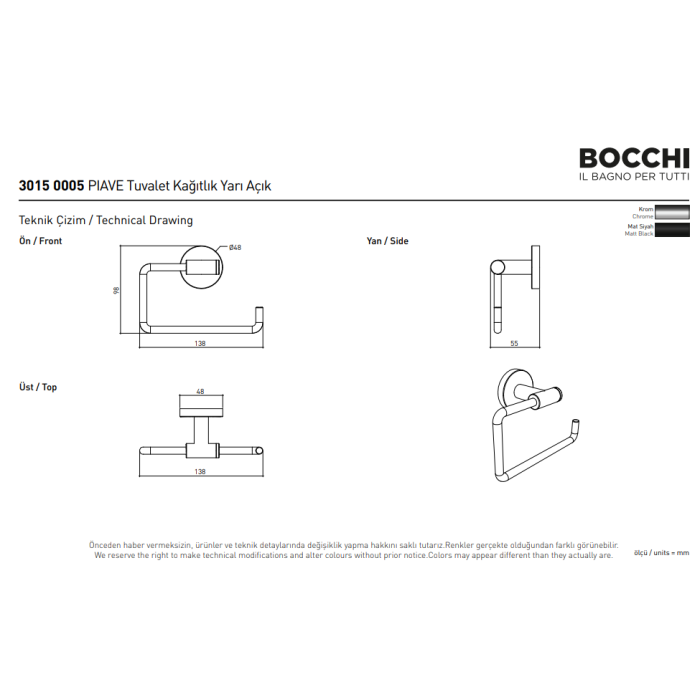 Bocchi Piave Tuvalet Kağıtlık, Yarı Açık Krom