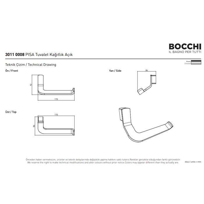 Bocchi Pisa Tuvalet Kağıtlık Açık Krom