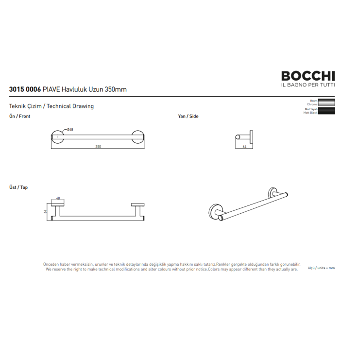 Bocchi Piave Havluluk Uzun 350 Mm Mat Siyah