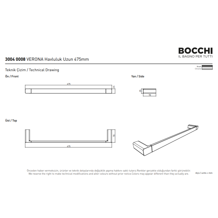 Bocchi Verona Havluluk Uzun 475 Mm Krom