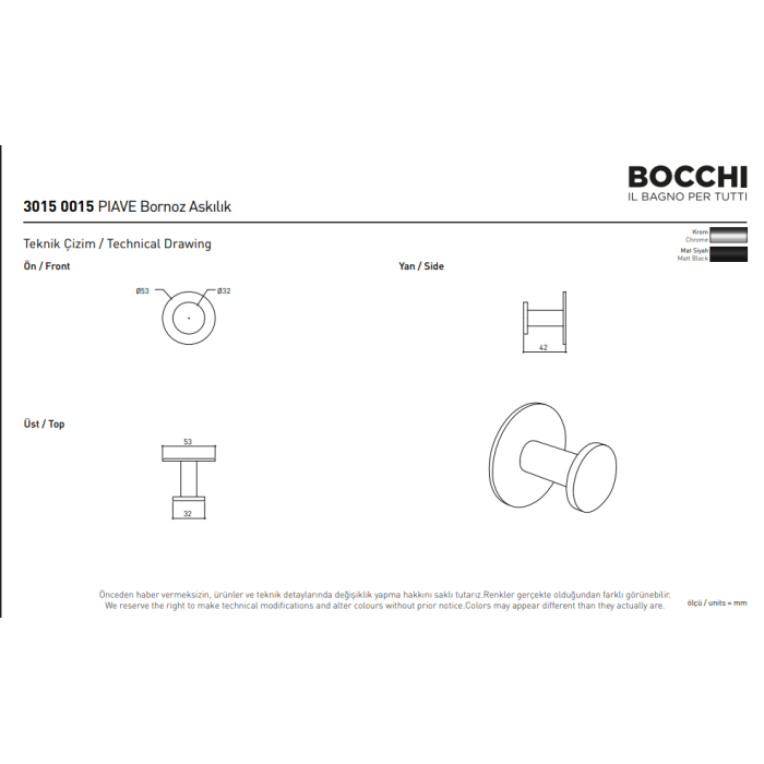 Bocchi Piave Bornoz Askılık Mat Siyah