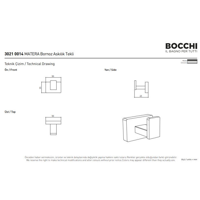 Bocchi Matera Bornoz Askılık Krom