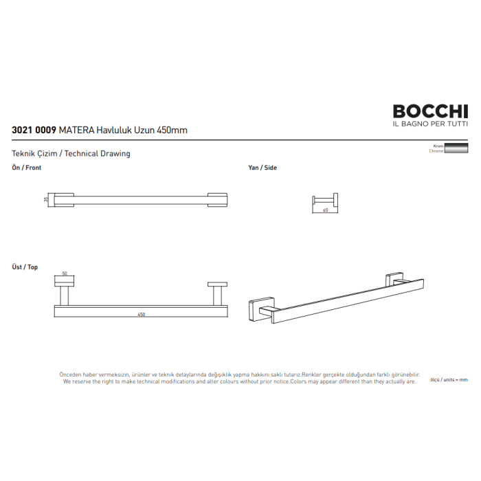 Bocchi Matera Havluluk Uzun 45 Cm Krom