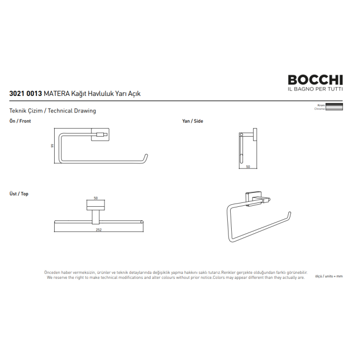Bocchi Matera Havluluk Yarı Açık Krom