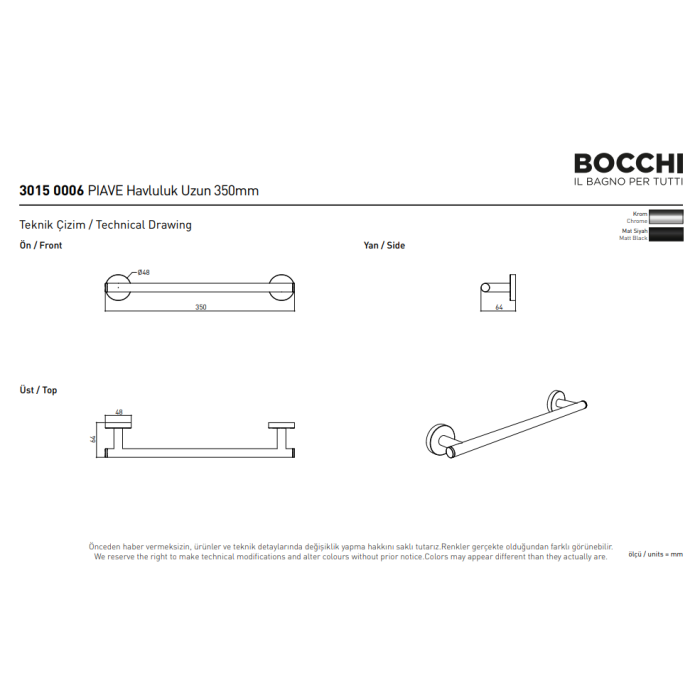 Bocchi Piave Havluluk Uzun 350 Mm Krom - Premium Ürün