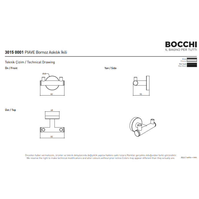 Bocchi Piave Bornoz Askılık Ikili Mat Siyah - Premium Ürün
