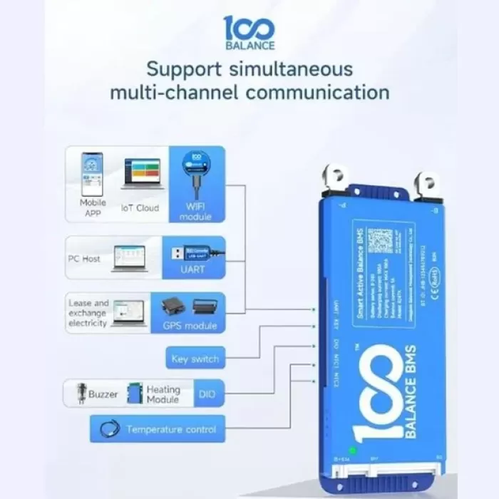 100 Balance BMS 8S-24S 100A Smart Bluetooth – 1A Aktif Balanslı, Li-ion, LiFePO4 ve LTO BMS