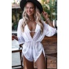  Şifon Pareo Plaj Elbesi Cover Up Kimono Beyaz