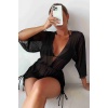 Şifon Pareo Plaj Elbesi Cover Up Kimono Siyah