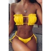Brezilya Model Büzgülü Bağlamalı Bikini üstü Sarı