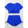  Özel tasarım Yarım Kol Büzgü Detaylı Bikini Takım Mavi