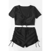  Özel tasarım Yarım Kol Büzgü Detaylı Bikini Takım Siyah