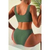  Özel Fitilli Kumaş Yüksek Bel Bikini Altı Yeşil